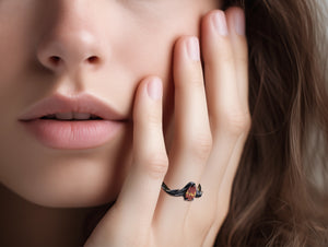 Pear Garnet Black Engagement Ring Set