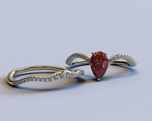Pear Garnet Engagement Ring Set