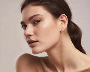 Gold Diamond Stud Earrings - Lotus Earrings