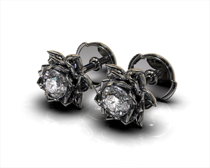 Gothic Diamond Stud Earrings - Lotus Earrings