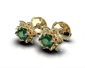 Minimalist Emerald Stud Earring - Lotus Earrings