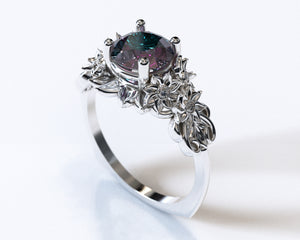 Two Tone Alexandrite Flower Engagement Ring