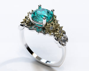 Unique Aquamarine Flower Engagement Ring