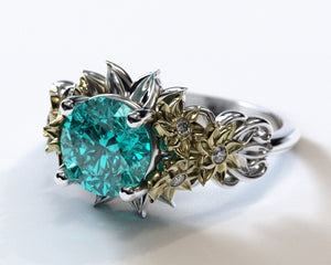 Unique Aquamarine Flower Engagement Ring