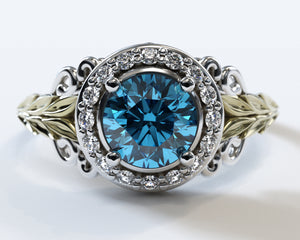 Flower Blue Diamond Engagement Ring