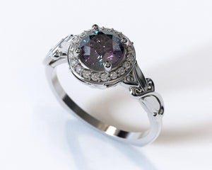 Alexandrite Rose Gold Flower Engagement Ring