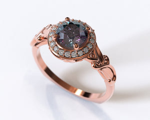 Alexandrite Rose Gold Flower Engagement Ring