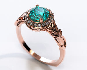 Flower Halo Aquamarine Engagement Ring