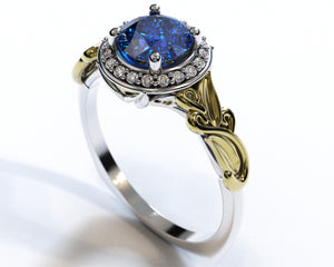 Flower Sapphire Halo Engagement Ring