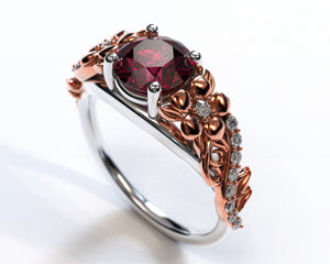 Flower Red Garnet Engagement Ring