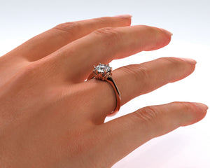 Floral Rose Gold Halo Moissanite Engagement Ring