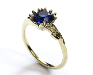 White Gold Flower Sapphire Engagement Ring