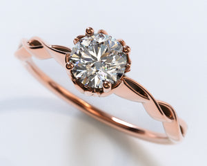 Unique Flower Rose Gold Halo Moissanite Engagement Ring