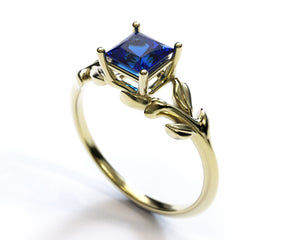 Princess Cut Flower Sapphire Engagement Ring
