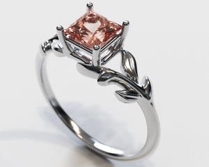 Unique Flower Morganite Engagement Ring With Leaves