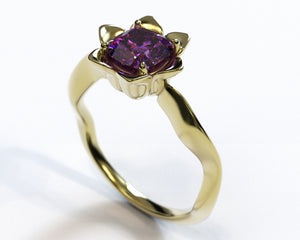 Unique Amethyst Cushion Cut Flower Engagement Ring