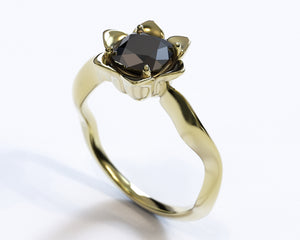 Unique Black Diamond Flower Engagement Ring
