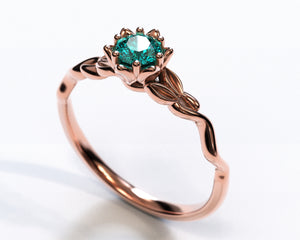 Unique Floral Aquamarine Ring White Gold