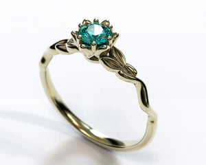 Unique Floral Aquamarine Ring White Gold