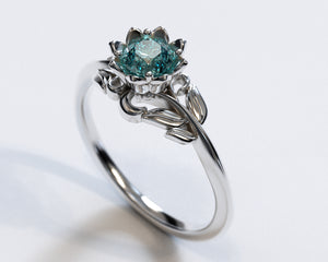 Unique Flower Aquamarine Engagement Ring