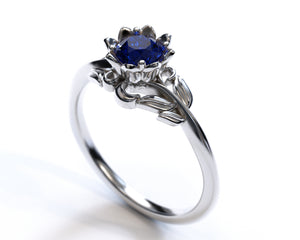 Floral Blue Sapphire Engagement Ring