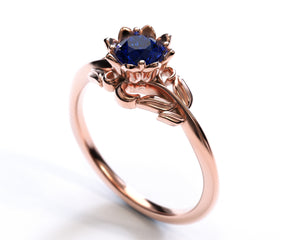 Floral Blue Sapphire Engagement Ring
