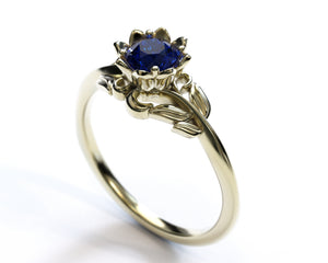 Floral Blue Sapphire Engagement Ring