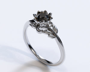 Unique Floral Emerald Engagement Ring