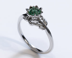 Unique Floral Emerald Engagement Ring