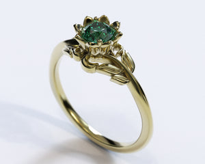 Unique Floral Emerald Engagement Ring