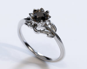 Nature Inspired Black Diamond Flower Engagement Ring