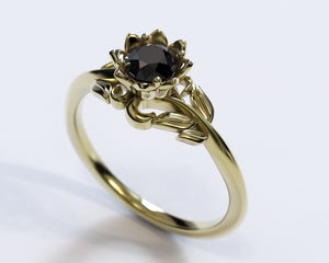 Nature Inspired Black Diamond Flower Engagement Ring
