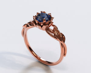 Lotus Flower Blue Sapphire Engagement Ring