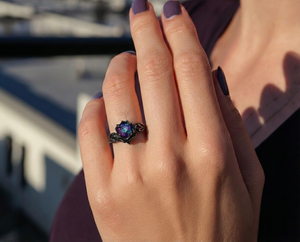 Black Alexandrite Lotus Flower Engagement Ring