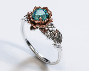 Aquamarine Lotus Flower Engagement Ring