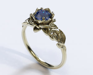 Flower Blue Sapphire Engagement Ring