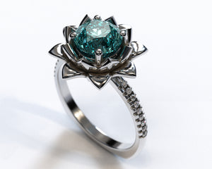 Floral Aquamarine Engagement Ring With Leaves