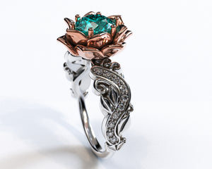 Unique Floral Style Aquamarine Engagement Ring