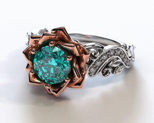 Unique Floral Style Aquamarine Engagement Ring