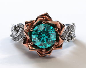 Unique Floral Style Aquamarine Engagement Ring