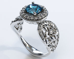Blue Diamond Flower Engagement Ring