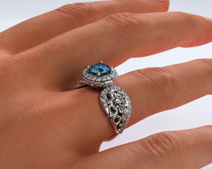 Blue Diamond Flower Engagement Ring