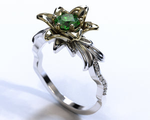 Lily Flower Emerald Engagement Ring