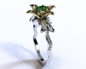 Lily Flower Emerald Engagement Ring
