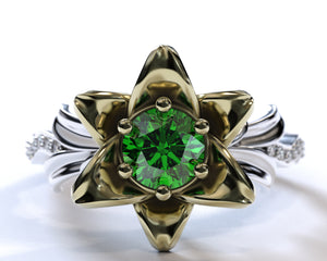 Lily Flower Emerald Engagement Ring