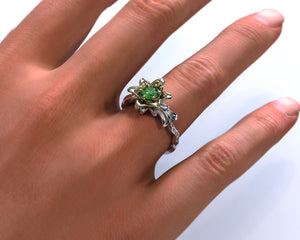 Lily Flower Emerald Engagement Ring