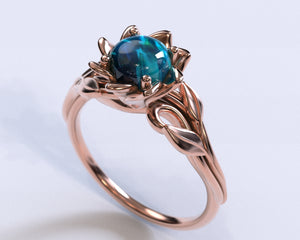 Opal Flower Engagement Ring With Leaves