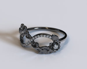 Black Flower Infinity With Black Diamond Wedding Ring For Women