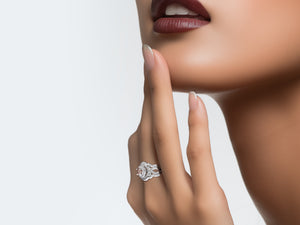 Unique Flower Two Tone Gold Halo Morganite Wedding Ring Set