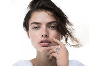 Unique Flower Aquamarine Wedding Ring Set